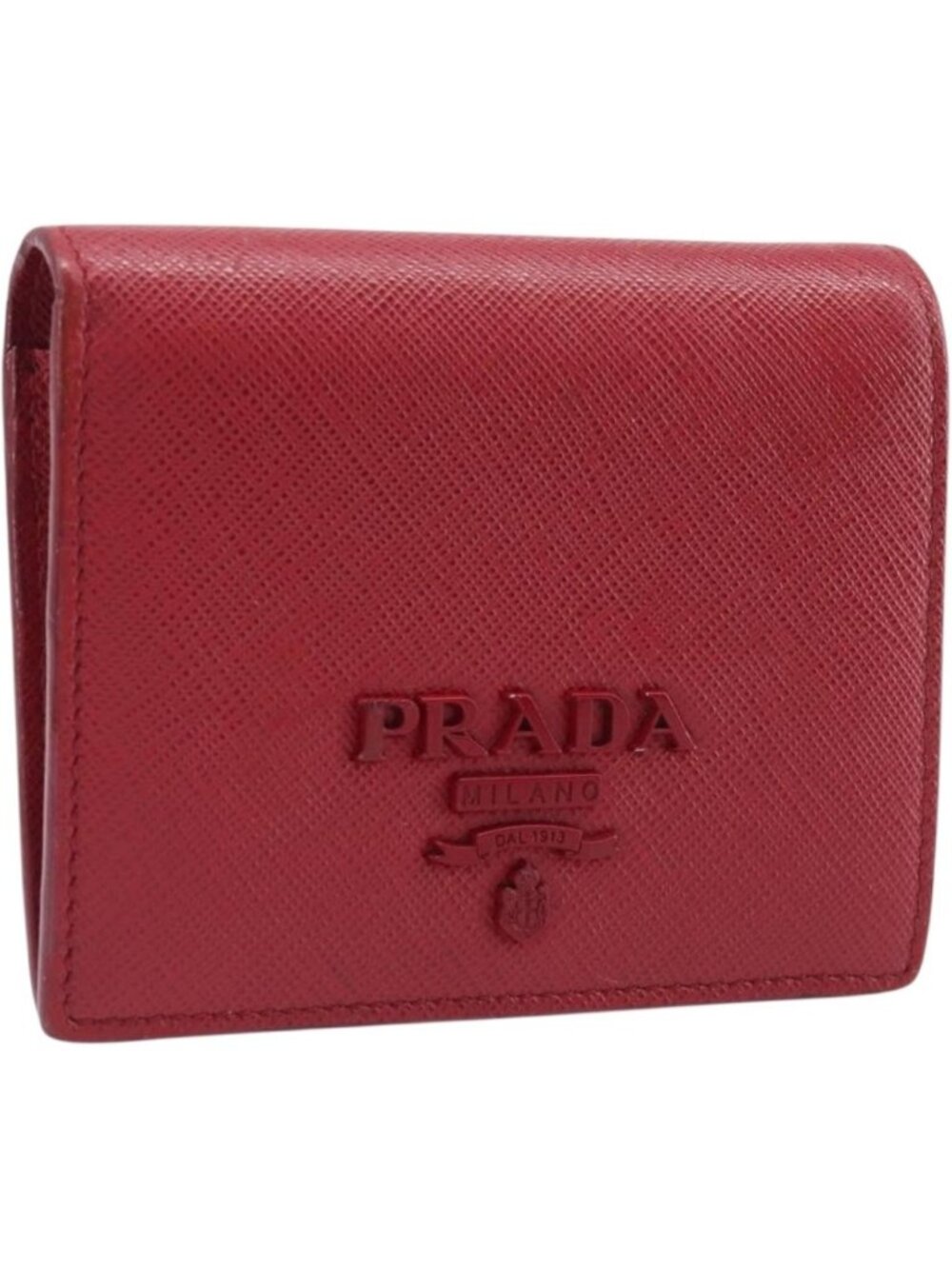 PRADA Bifold Wallet Saffiano leather Red Gold